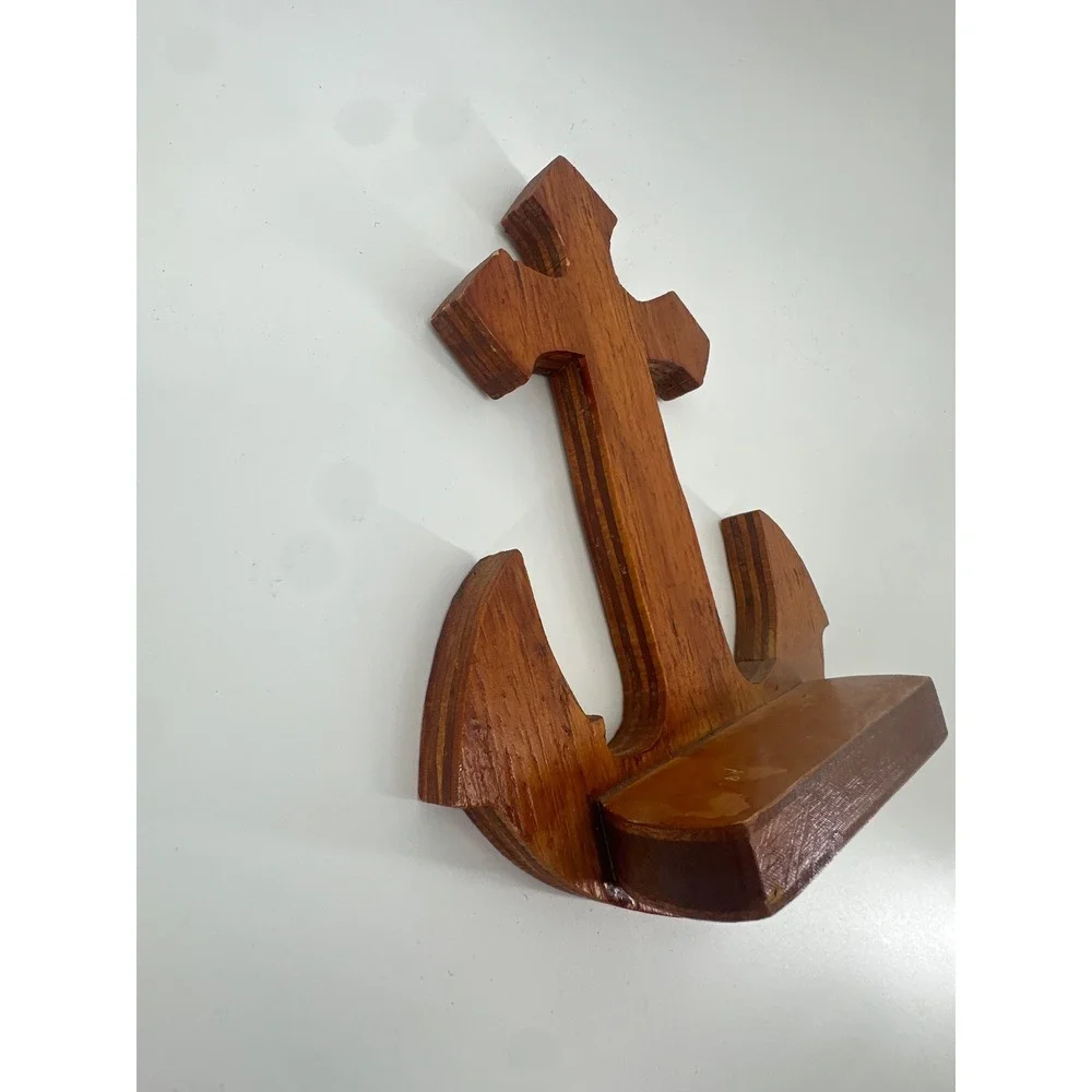 Vintage Wooden Anchor Cross Wall Shelf Nautical Religious Decor Small Ledge